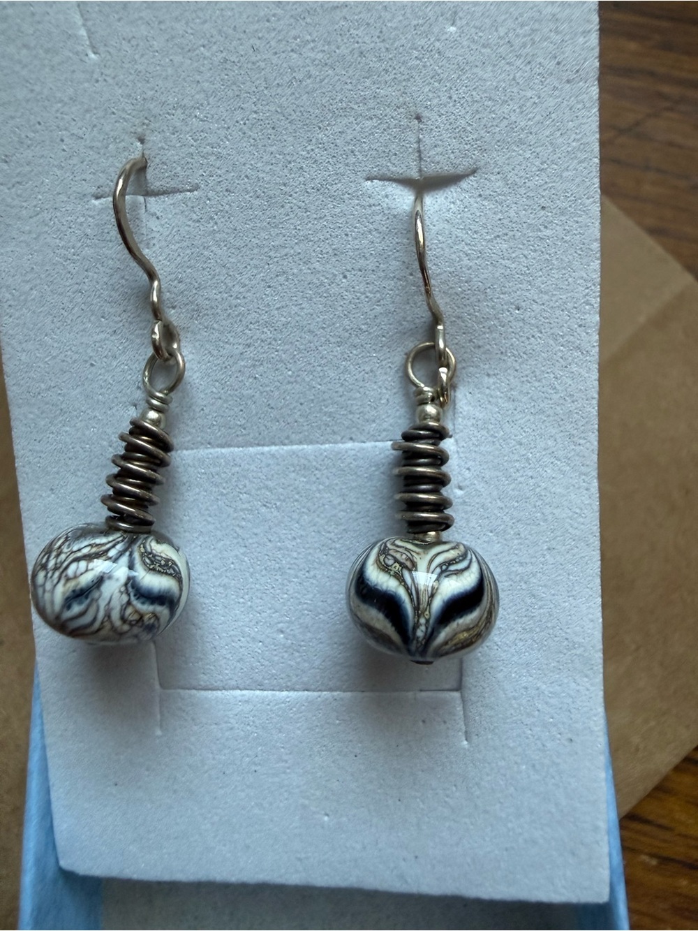 Handcrafted Black and White Bead Drop Earrings